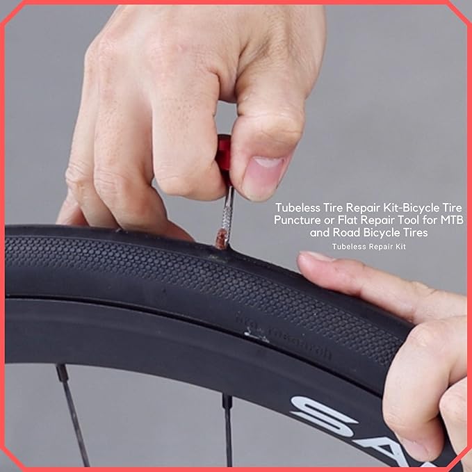 PAX12 Pcs Tubeless Bike Tire Repair Kit, Includes Storage Canister, Plugger Tool, Plugs-5 Bacon, and 5 Black Strips. Fix a Puncture or Flat, Fast for MTB、Gravel Bike Tires and Road Bicycle Tires