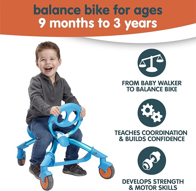 YBIKE Pewi Stroll – Indoor/Outdoor Walking Ride On Toy with Push Handle