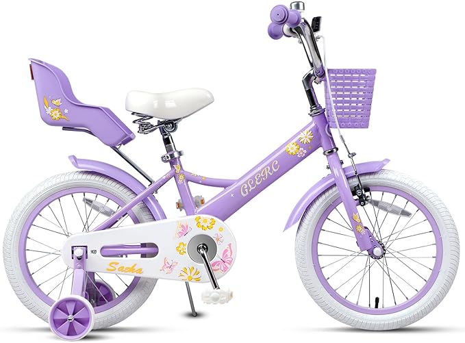 Glerc Sasha Girls Bike, 12-20 Inch Kids Bike for Children Ages 2-13 Years, Kids Bicycle with Doll-Seat & Basket & Training Wheels, Multiple Colors
