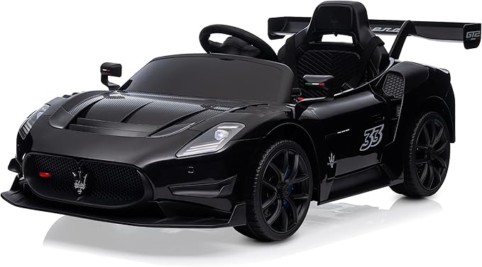 Kidzone Ride On Car for Kids, 12V Licensed Maserati GT2 Electric Battery Powered Sports Car Toy w/Remote Control & Manual Drive, LED Lights, Bluetooth & USB & AUX Port (Black)