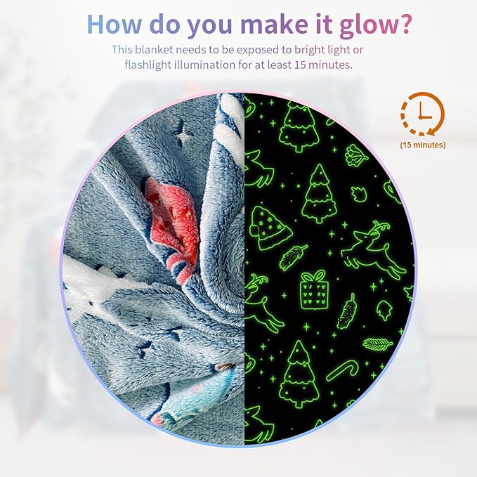 Christmas Blanket for Boys, Christmas Glow in The Dark Blanket for Kids/Toddler/Baby, Soft Fleece Blankets and Throw, Birthday 40"x 60"