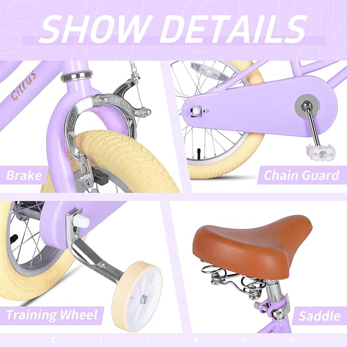 Girls Bike for Age 2-12 Years Old Kids Toddlers 12 14 16 18 20 Inches Retro Bicycles with Training Wheels Basket Bell Ring, Multiple Colors