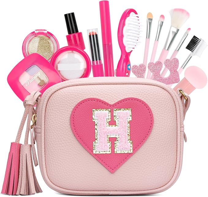 CBEE Kids Pretend Makeup Kit for Girls Non Toxic Make Up Toys Toddler Purse Personalized Gifts for 3 4 5 6 7 8 Year Old Girls (H)