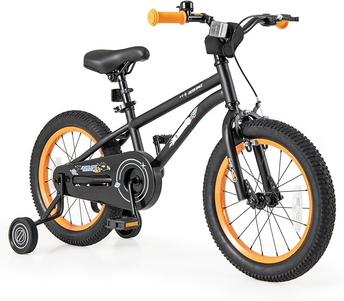 BABY JOY Outer Space Kids Bike, 14 16 18 Inch Sport Bicycle for 3-8 Years Old w/Adjustable Saddle, Training Wheels, Widened Tyre, Handbrake & Coaster Brake, 95% Pre-Assembled Girls Boys Bike