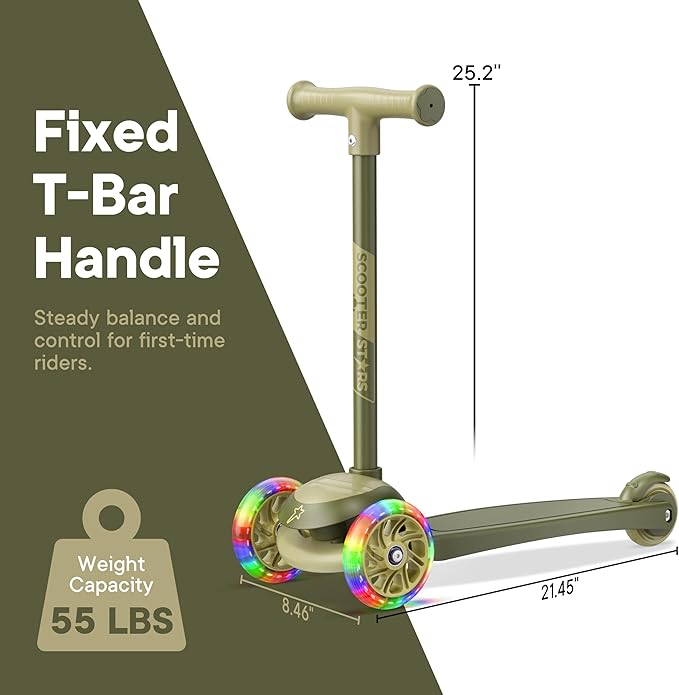 3 Wheel Scooter for Kids, Smooth Light Up LED Front Wheels, Wide Anti Slip Deck, Rear Foot Brake, Easy Lean to Steer Maneuvering, Indoor & Outdoor Ride On Toys for Ages 2 Up