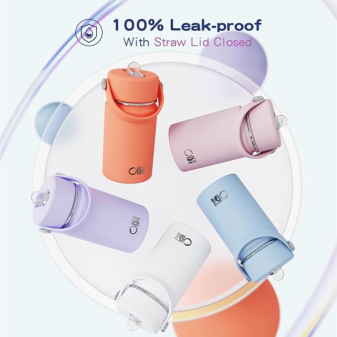 OISIZ Kids Water Bottle with Straw Lid 14oz, Vacuum Insulated Bottles 316 Stainless Steel for School, Leakproof, BPA Free and Keep Cold for 24 Hours
