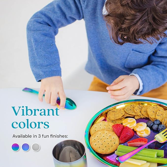 Ahimsa Stainless Steel Kids Plates, 9" Colorful Stainless Steel Plate, Pediatrician Designed & Non Toxic, Unbreakable, Dishwasher Safe, Rainbow