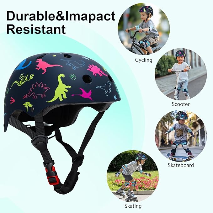 Adjustable Toddler Helmet, Kids Bike Helmets for Boys Girls 3-5/4-6/5-8 Years, Protective Gear Set for Bicycling/Skateboarding/Rollerblading/Scootering