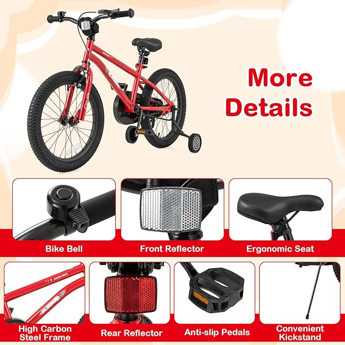 BABY JOY Outer Space Kids Bike, 14 16 18 Inch Sport Bicycle for 3-8 Years Old w/Adjustable Saddle, Training Wheels, Widened Tyre, Handbrake & Coaster Brake, 95% Pre-Assembled Girls Boys Bike