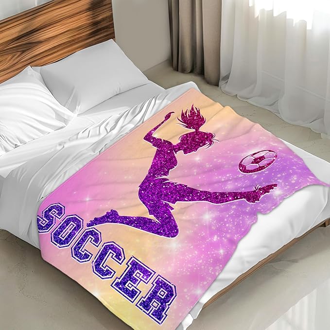 Soccer Blanket Gifts for Girls, 50x60 Inches Sport Throw Blanket for Women Kids Teens, Pink Soft Fuzzy Blankets for Couch Sofa Bed, Soccer Lovers Gifts
