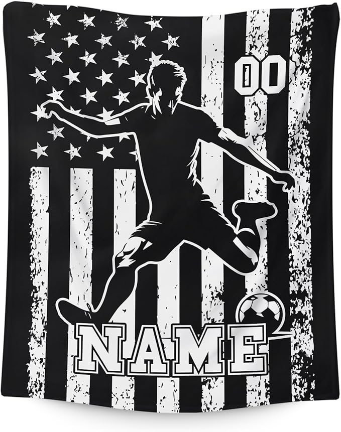 Soccer Gifts for Kids Son Grandson, Personalized 40x30 Inches Small Lap Size Soft Cozy Warm Custom with Name Soccer Blankets for Sofa Chairs