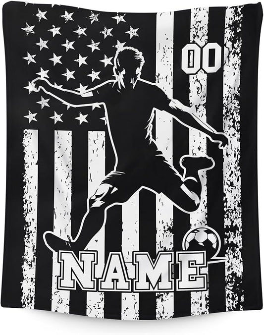 Soccer Gifts for Kids Son Grandson, Personalized 40x30 Inches Small Lap Size Soft Cozy Warm Custom with Name Soccer Blankets for Sofa Chairs