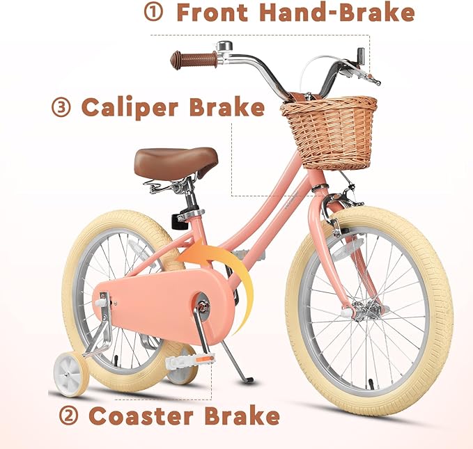 Petimini Girls Bike with Basket for 2-12 Years Old Kids, 12 14 16 18 20 Inch Bicycle with Bell Training Wheels Basket, Multiple Colors