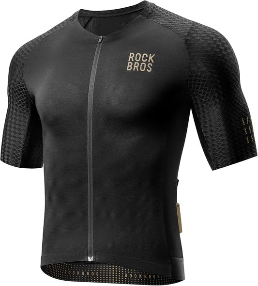 ROCKBROS Men's Cycling Jersey Short Sleeve Road Bike Shirt Zipper Pocket Quick Dry Bicycle Jersey