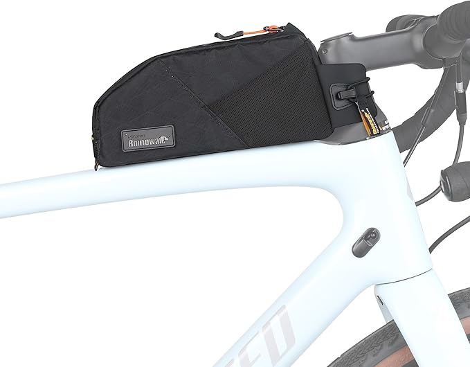 Rhinowalk Bike Frame Bag 1.2L, Waterproof Handlebar Bag with Phone Holder, Small Front Bag with Strap or Screw Mount, Fits Most Bikes – Black