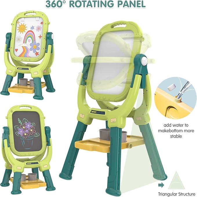 Easel for Kids, Toddler Art Easel Adjustable Standing, Magnetic Double Sided Easel with Painting Accessories Gift for Boys and Girls (Green)