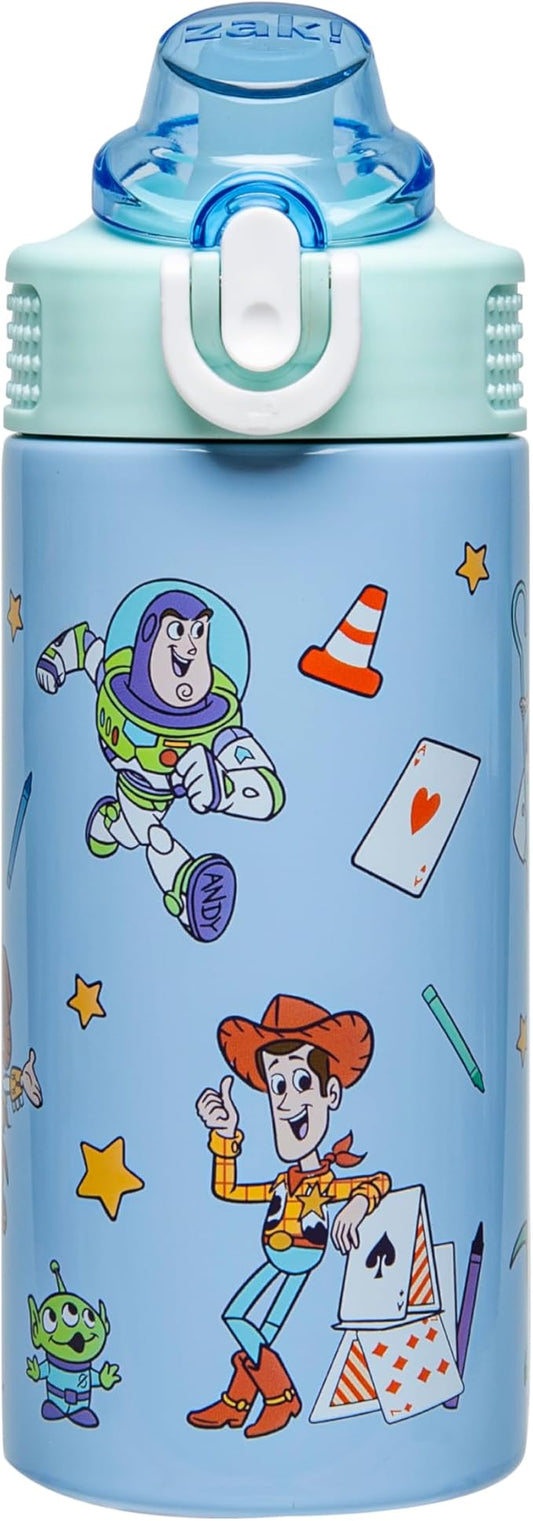 Zak Designs Disney and Pixar Toy Story Sage Kids Water Bottle For School or Travel, 14oz Stainless Steel Water Bottle With Straw, Handle, and Leak-Proof, Pop-Up Spout Cover (Woody, Buzz & Friends)
