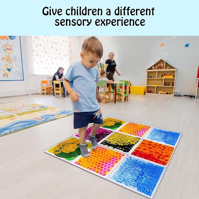 Sensory Floor Lava Tiles: Sensory Liquid Tiles Colorful Liquid Fusion Activity Play Mat, Textured Sensory Lava Tiles for Ages 3 to Adults, 11.8" X 11.8" Set of 4 Square Multicolor