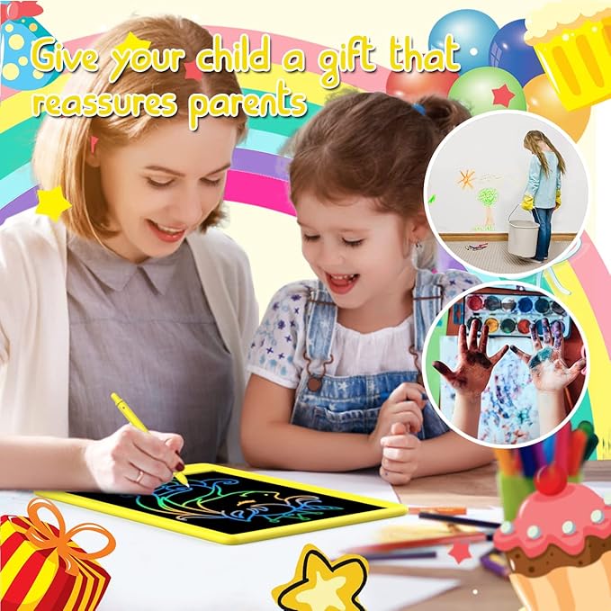 LCD Writing Tablet Doodle Board,12.5 inch Colorful Drawing Pad,Electronic Drawing Tablet, Drawing Pads,Travel Gifts for Kids Ages 3 4 5 6 7 8 Year Old Girls Boys (Yellow)
