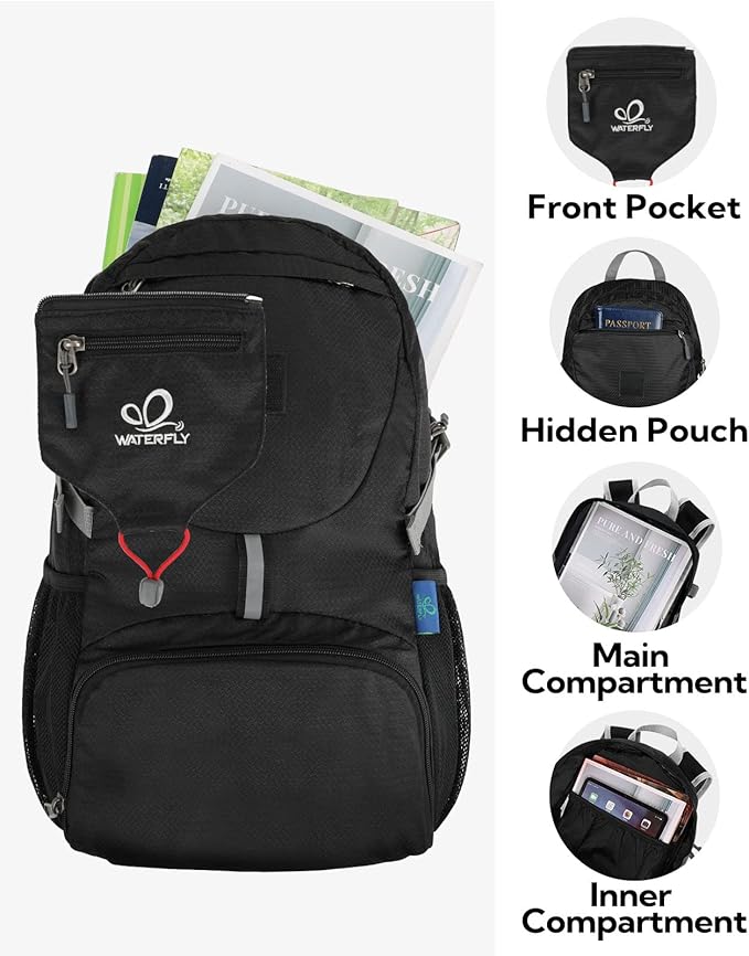 WATERFLY Small Lightweight Packable Backpack: 20l Ultra Light Foldable Travel Hiking Camping Daypack Day Pack for Man Woman