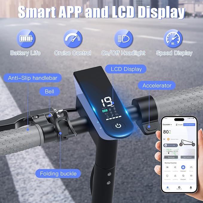 Electric Scooter, Folding E Scooter for Adults with Seat, 350W Motor, 8.5" Tire, 19MPH, 21Mile Long Range Lightweight Teens Commuting Sit Down Escooter with App, Bluetooth, Dual Brake (Seat Optional)