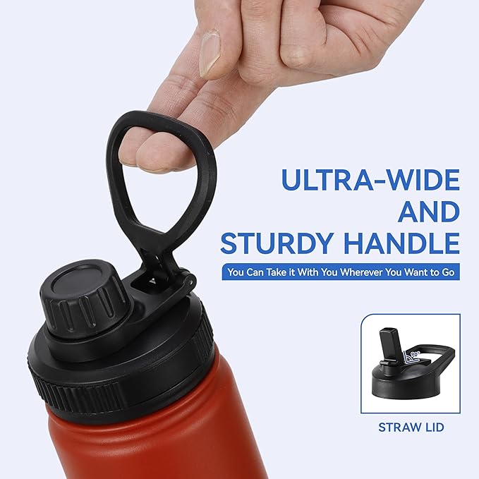 DOMICARE 16 oz Kids Water Bottle for School Stainless Steel Double Wall Vacuum Insulated Water Bottle with Straw lids & Spout Lid, Leakproof BPA Free (Red,4)