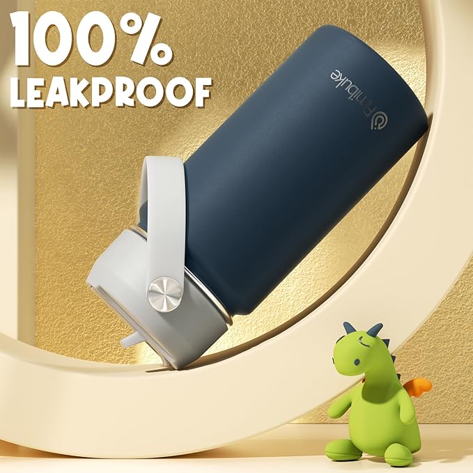 Fimibuke Kids Insulated Water Bottle, 14oz BPA FREE 18/8 Stainless Steel Travel Tumbler Double Wall Vacuum Leak Proof Kids Cup with Straw Metal Water Bottle for School Boys Girls(1 Pack, Slate)