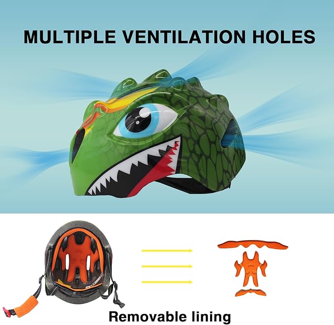 Toddler Helmet Kids Bike Helmet for 2 3 4 5 6 7 8 Years Old Girls with 3D Dinosaur Design Protective Gear Set and Safety Certified, Toddler Bike Cycling Skating Skateboard Scooter Helmet