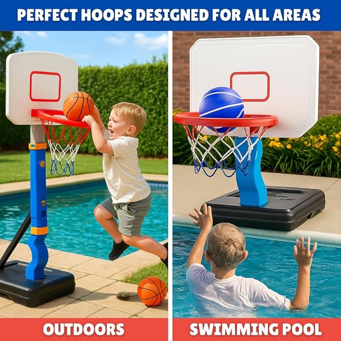 Toddler Basketball Hoop Adjustable for Kids – Grow-with-Me Indoor & Outdoor Basketball Hoop for Toddlers 1-3 with Mini Basketball, Pump, Stable Base, Height Adjustable 2.5 to 5.5 Feet