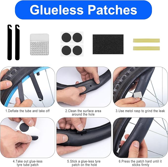 Bynccea Bike Tire Repair Tool Kit with Tire Pump, Portable Bicycle Repair Bag Bicycle Tyre Lever Patch Repair Tools, All in One Bicycle Tire Patch Kit for Mountain Bike and Road Bike