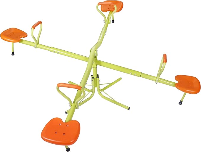 SUPER DEAL Teeter Totter Kids Seesaw, Outdoor Playground Equipment 360 Degrees Rotate All Steel Extendable Tubes for Toddlers Children Backyard, Green and Orange, 4 Seat