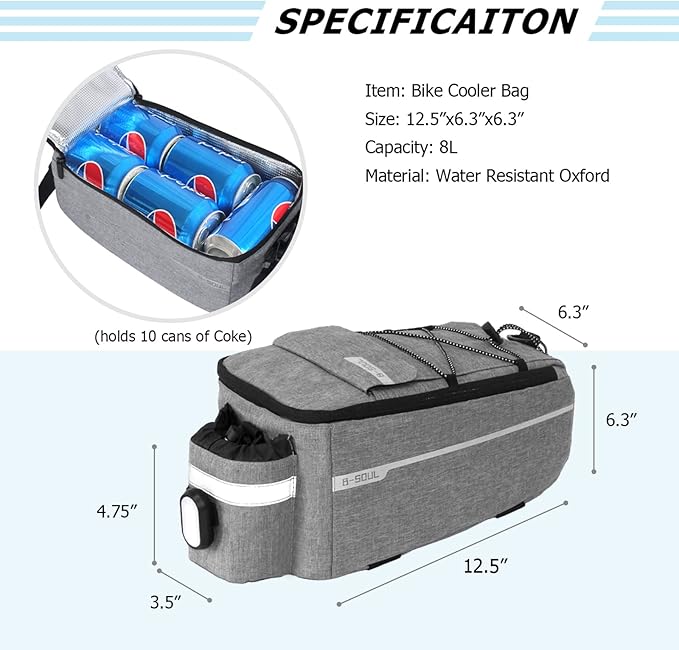 RAYMACE Bike Rear Rack Bag with Tail Light, Bike Truck Cooler Bag for Warm or Cold Items