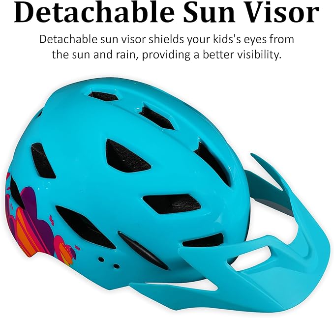 Kids Bike Helmet, Youth Toddler Boys Girls Helmets, 2 Size Adjustable for Ages 2-3-5-8-14 Years, Child Helmet with Visor and LED Light, Lightweight Multi-Sport Bicycle Scooter Cycling Helmets