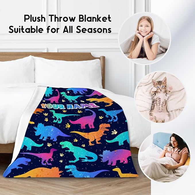 Personalized Dinosaur Blanket for Boys Girls, Dinosaur Gifts for Boys, 30"x40" Toddler Blankets for Children, Custom Kids Throw for Couch Sofa Chair, Soft Fuzzy Cozy Girls Gifts Room Decor
