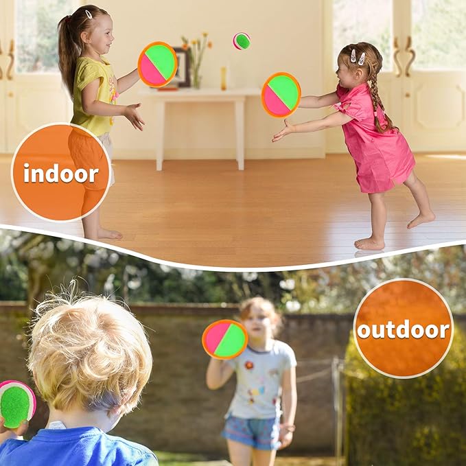 Kids Outdoor Toys - Toss and Catch Game Set, Outside Yard Camping Beach Pool Toys Games for Boys Girls 3 4 5 6 7 8 9 10 Year Old, 4 Paddles 4 Balls (Orange+Orange)