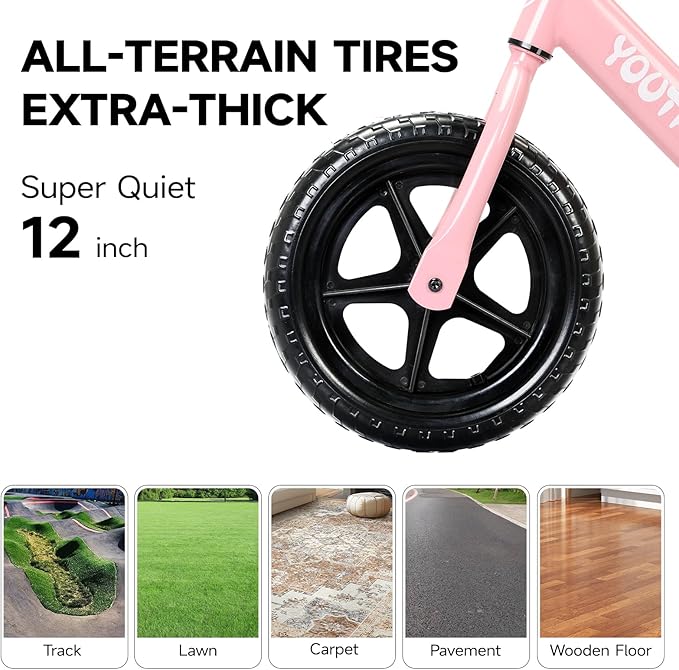 12 Inch Toddler Balance Bike for 1-3 Year Olds, No-Pedal Bike with Tool-Free Adjustable Seat, Quick Assembly, Gift for 1-3 Year Old Boys & Girls with Customizable Plate