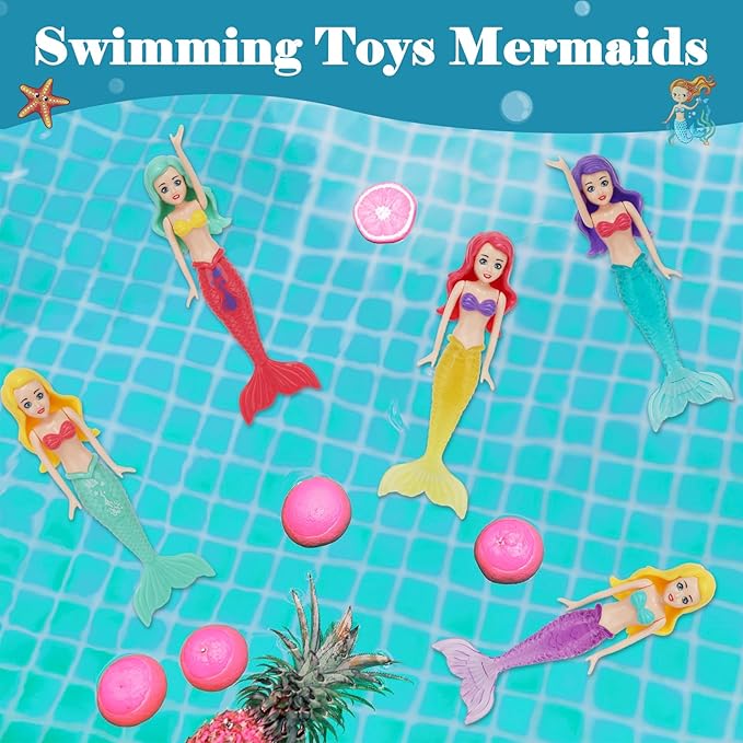 10 Pack Colorful Mermaid Diving Toys Underwater Sinking Pool Toys for Toddlers Kids Girls Ages 3-12, Summer and Spring Fun Bath & Swimming Pool Games, Non-Repeating Styles (White)