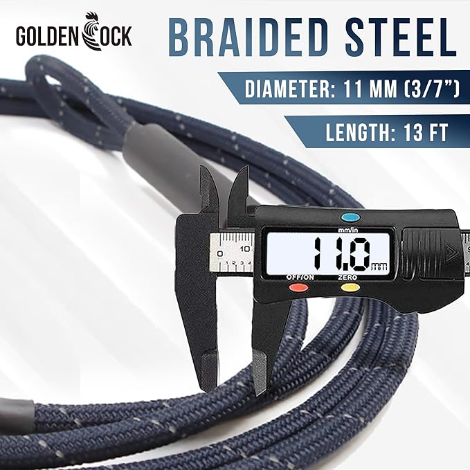 Big & Strong 7/16" Steel Security Cable Lock (7FT/13FT) with Looped Ends Anti-Theft for High-Value Assets, Movement Protection of Motorcycles, Generators, Jobsite Tools, Grills & More