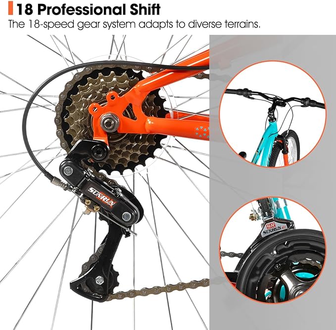 Hiland Full Suspension Mens Mountain Bike, 18 Speed, 26 Inch Wheel, Dual V Brake Bike for Men Womens Adult Bicycle