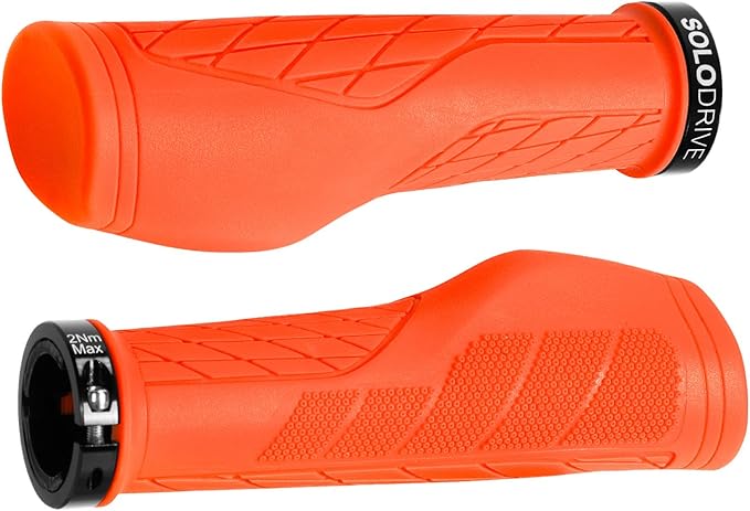 SOLODRIVE Ergonomic Design Mountain Bike Grips, Comfortable Bicycle Handlebar Grips, Single Lock-on and Non-Slip MTB Handle, Fit MTB, E-Bike, Hybrid, Scooter