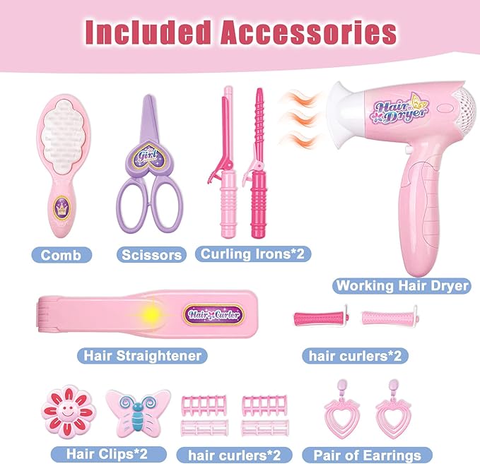 Portable Princess Vanity with Real Mirror, Toddler Makeup Vanity & Styling Tools, Lights and Sounds, Girls Toys Gifts for 3-12 Year Old Kids Birthday Gift