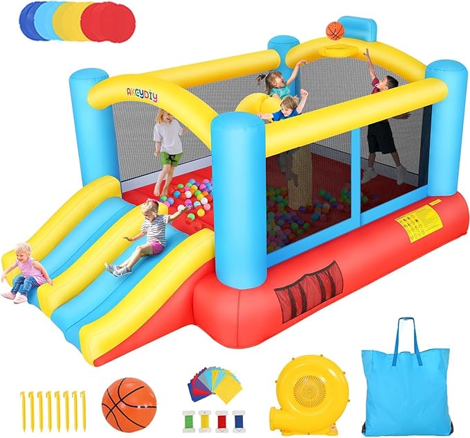 AKEYDIY Bounce House for Kids,13 x 12ft Obstacle Course Bounce House Jump 'n Slide for 3-12 yr Kids, Inflatable Bouncy House with Double Slides&Large Bounce Area - Bouncy Castle for Indoor/Backyard