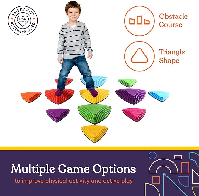 Special Supplies Stepping Stones for Kids Indoor and Outdoor Balance Blocks Promote Coordination, Balance, Strength Child Safe Rubber, Non-Slip Edging (Multi-Color, 12)