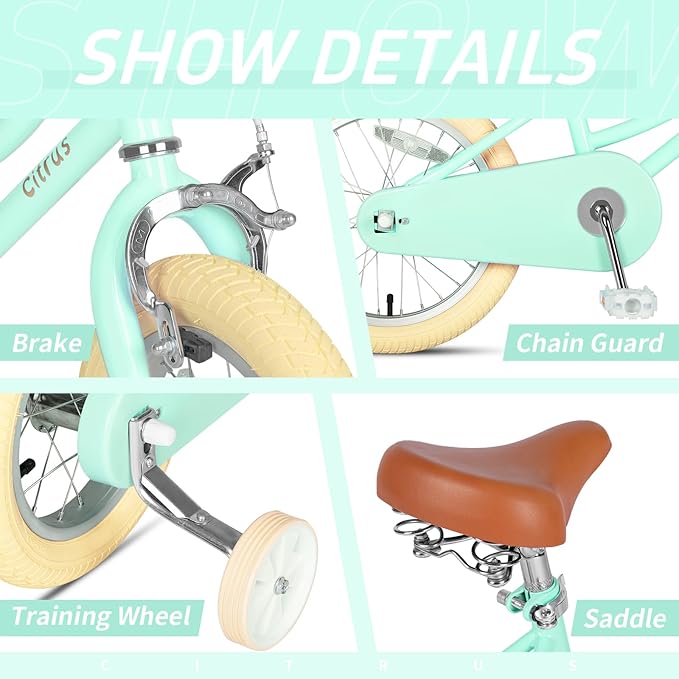 Girls Bike for Age 2-12 Years Old Kids Toddlers 12 14 16 18 20 Inches Retro Bicycles with Training Wheels Basket Bell Ring, Multiple Colors