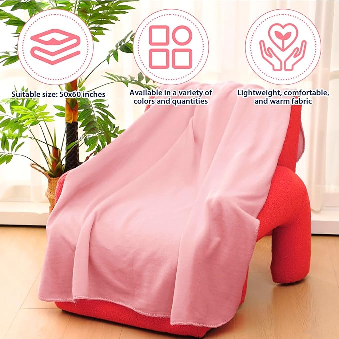 Newwiee 48 Pcs Fleece Throw Blankets Bulk Outdoor Wedding Guest Gifts Soft Lightweight Sleepover Lap Blankets Pet Home Sofa Couch Office Donation Homeless, 50 x 60 Inch (Rose Pink)
