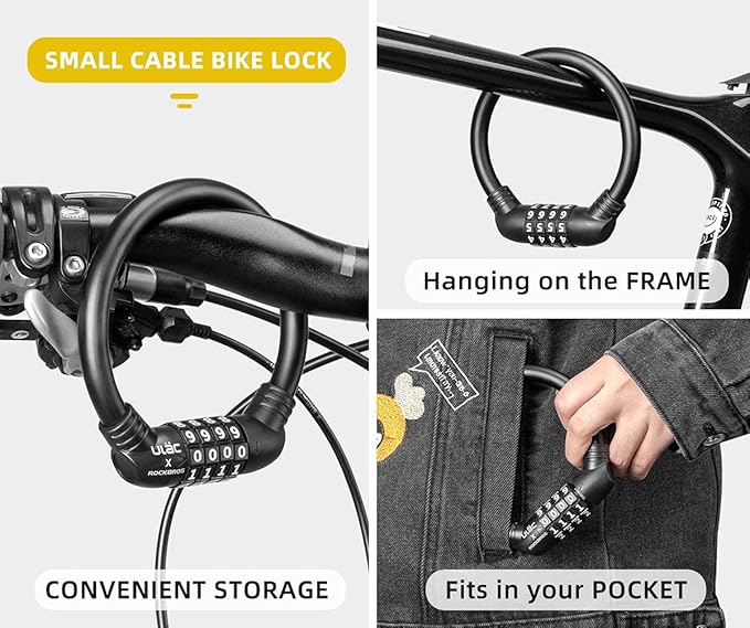 ROCKBROS Bike Lock Cable Lightweight Bike Locks with Combinations Small Bike Cable Lock Anti-Theft Bike Wheel Lock 12MM Black