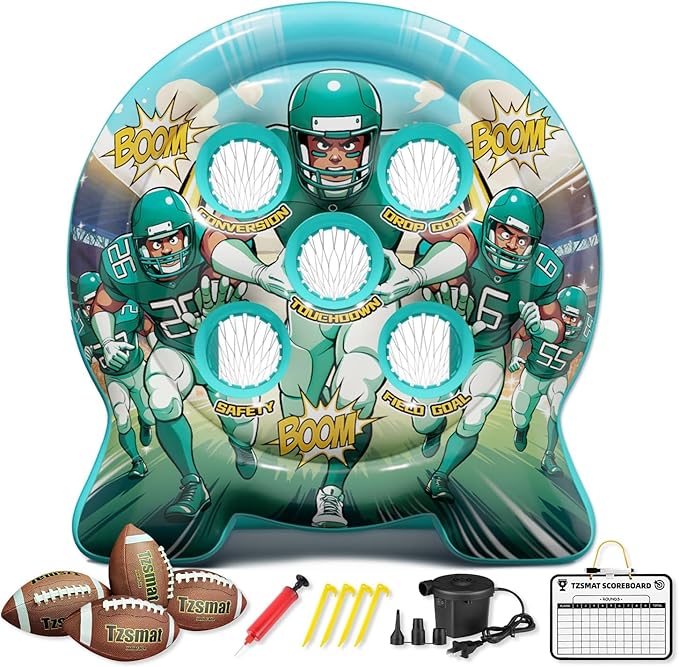 Kids Football Target Toss Game with Junior Size Football - Inflatable Throwing Target Toy - Fun Sports Carnival Party Game - Outdoor Game for Kids