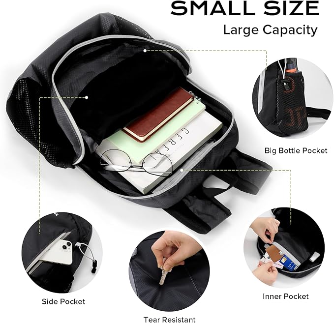 15L Water-resistant Hiking Daypack, Small Backpack Travel Outdoor, Lightweight Day Pack with Tool Loops