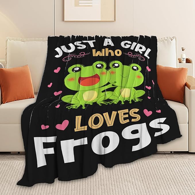 Frog Blanket Just A Girl Who Loves Frogs Throw Blanket Gifts for Kids Girls Boys Adults Women Men Super Soft Cozy Plush Fluffy Fuzzy Fleece Blanket Decor 50''X60''