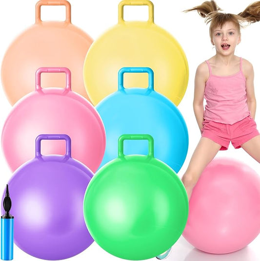 Lewtemi 6 Pcs Hopper Ball Carnival Outdoor Games 20 Inch Jumping Hopping Inflatable Bouncing Ball with Handle and Air Pump for Adults Sport Exercise (Light Colors)